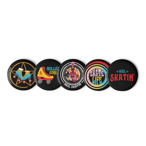 Roll with It Roller Skate Button Pins Set - 5 Pack, Skater Love, Pentagram Skate, Skate Life, Roller Girl - Show Your Roller Spirit!